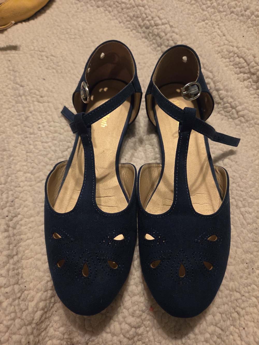 Modcloth Navy T-Strap Suede Flats - Picture 2 of 5